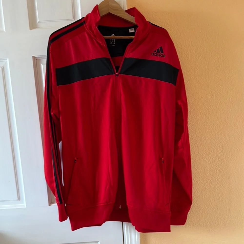 Adidas Men’s Red Track Jacket with Black Accents， like new.
